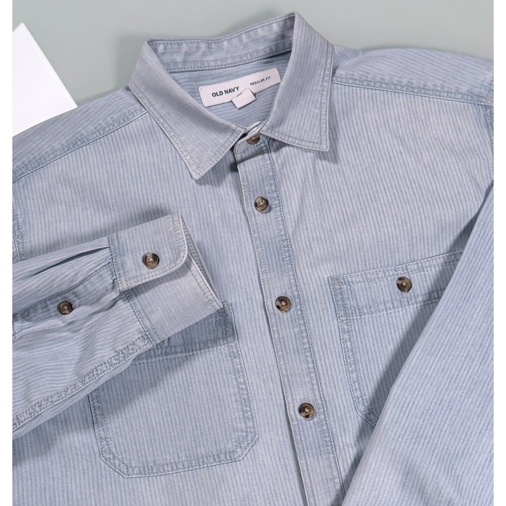 Old Navy Reg Workwear Shirt Mens L Light Indigo Blue Regular Fit Preppy